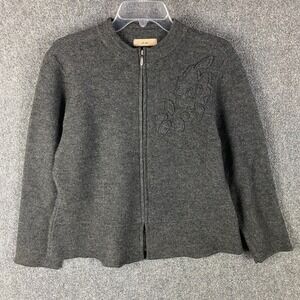 I.E. Sweater Women's XL 100% Wool‎ Full Zip Gray Knit Made In Australia
